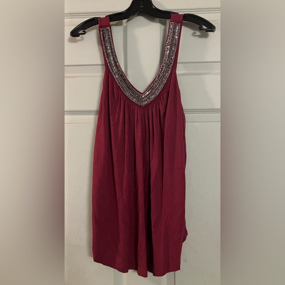 Ricki’s Burgundy Sleeveless Top w/ Beaded Neckline size L